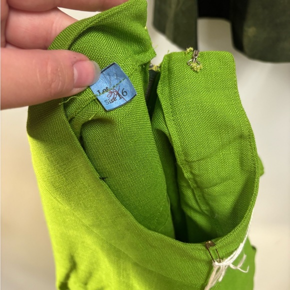 VTG 60's Linen Mock neck Midi Dress Bright Green Tags Still Attached - Picture 2 of 12